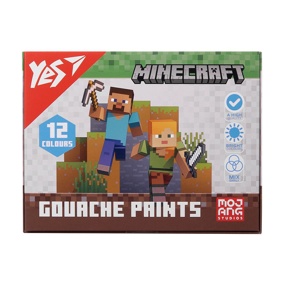 Гуаш для малювання YES Minecraft, 12 кольорів, 12*20 мл (230407)