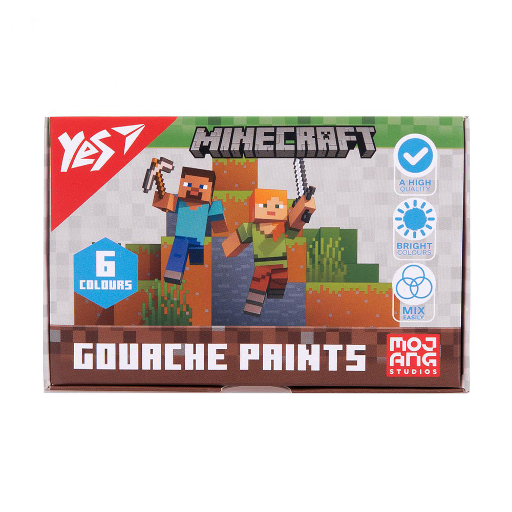 Гуаш для малювання YES Minecraft, 6 кольорів, 6*20 мл (230405)